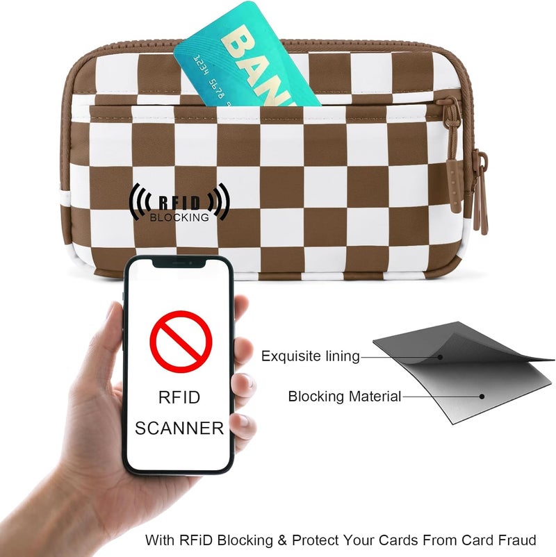 NEWROGENG Checkered WristleWallets for Women, RFID Wallet Crossbody with 4 Zippers, Credit Card Holder Cell Phone Organizer - Image 4